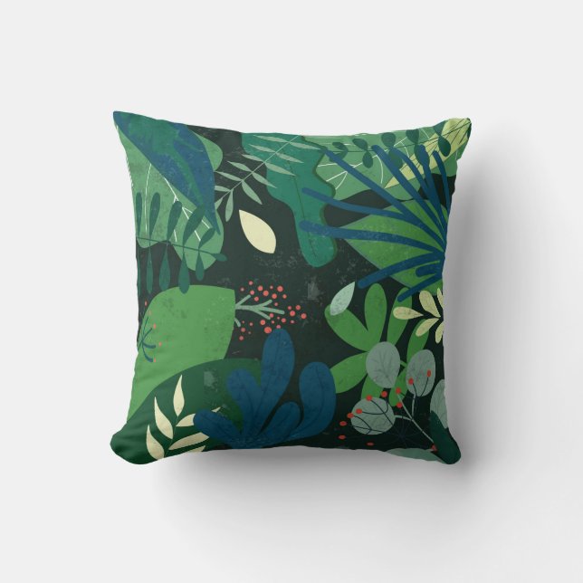 Coussin Botanique verte : Illustration Feuille tropicale (Recto)