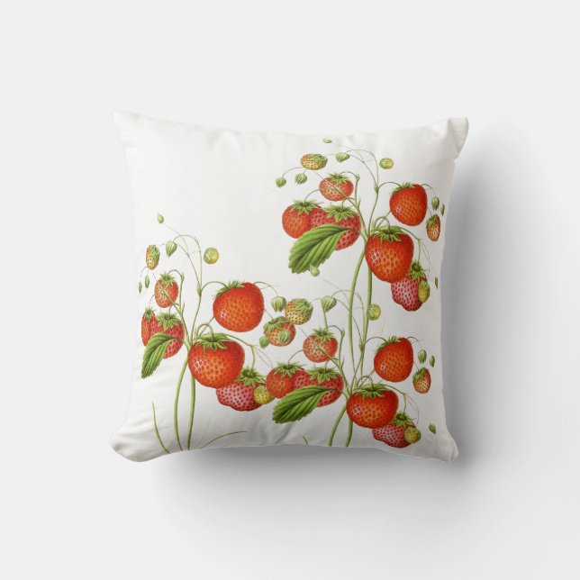 Coussin botanique vintage de fraise (Recto)