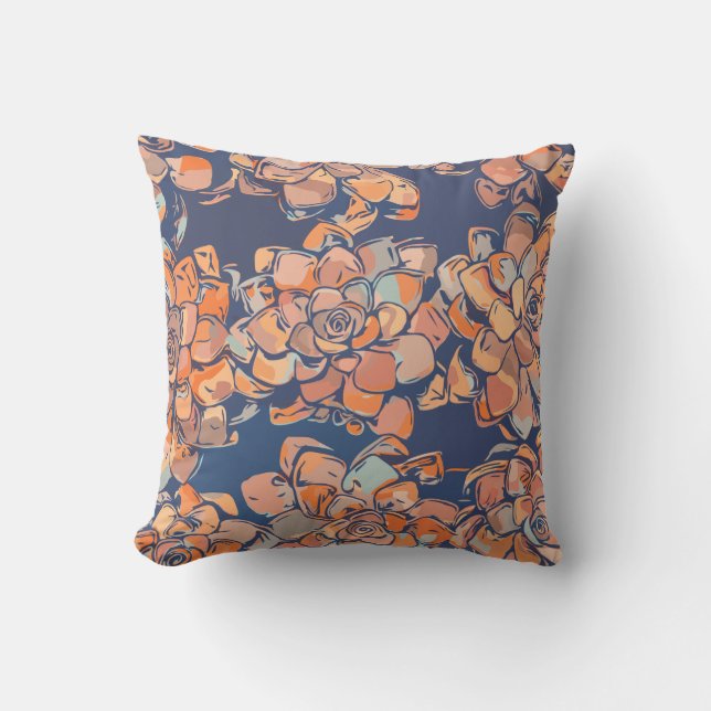 Coussin Botaniques d'automne en Terre Neutres et Marine (Recto)