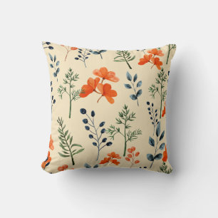 Coussin Botaniques en floraison Orange Floral Vert Branche