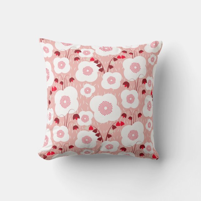 Coussin Botaniques neutres - Poppies roses (Recto)