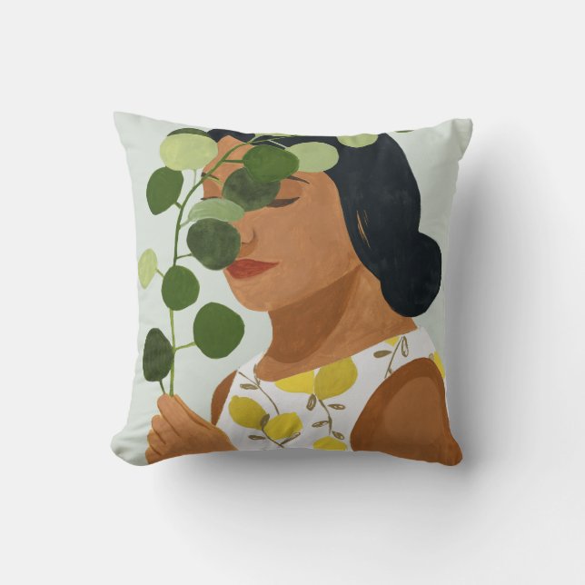 Coussin Botany Portrait - Femme avec verdure (Recto)