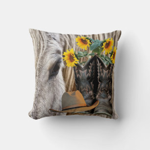 Coussin Botte de Cheval Cowboy Casquette Tournesols