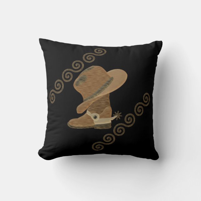 Coussin Botte de cowboy et incrustation de Casquette en bo (Recto)