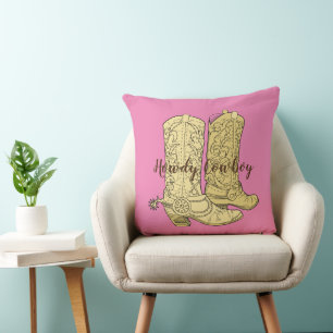 Coussin Bottes Cowboy Cowgirl à la crème rose