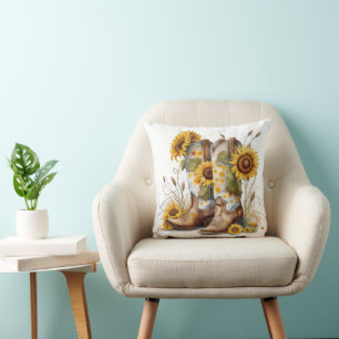Coussin Bottes de Cowgirl et Tournesols