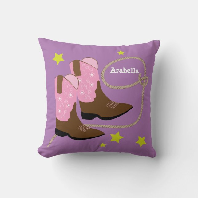Coussin Bottes et corde de cowboy roses mignonnes, (Recto)