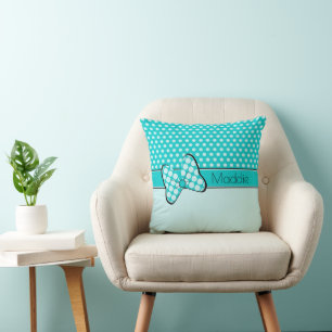 Coussin Bouche à papillon bleu et Turquoise Pois personna