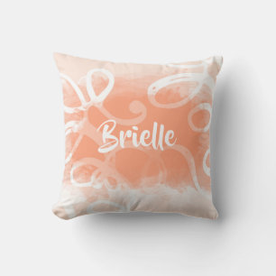 Coussin Boucles Chic Pastel Orange Aquarelle Avec Nom