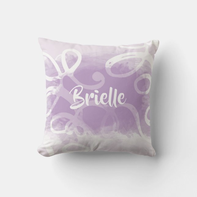 Coussin Boucles D'Aquarelle Chic Pastel Lavender Avec Nom (Recto)