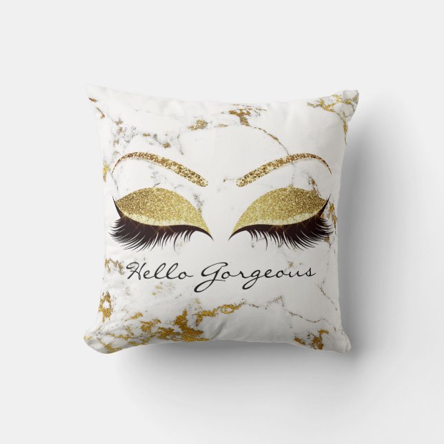 Coussin Boucles de maquillage en marbre blanc Hello Gorgey (Recto)