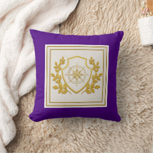 Coussin Bouclier à crête de compas nautique pourpre et or