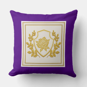 Coussin Bouclier de rose héraldique de pourpre et d'or roy