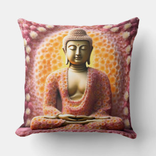 Coussin Bouddha de fleurs roses méditant
