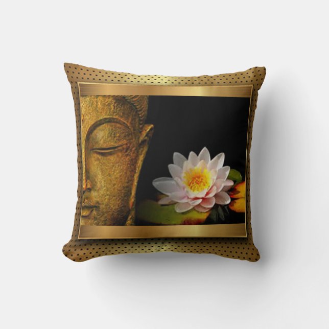 Coussin Bouddha D'Or À Fleur De Lotus (Recto)