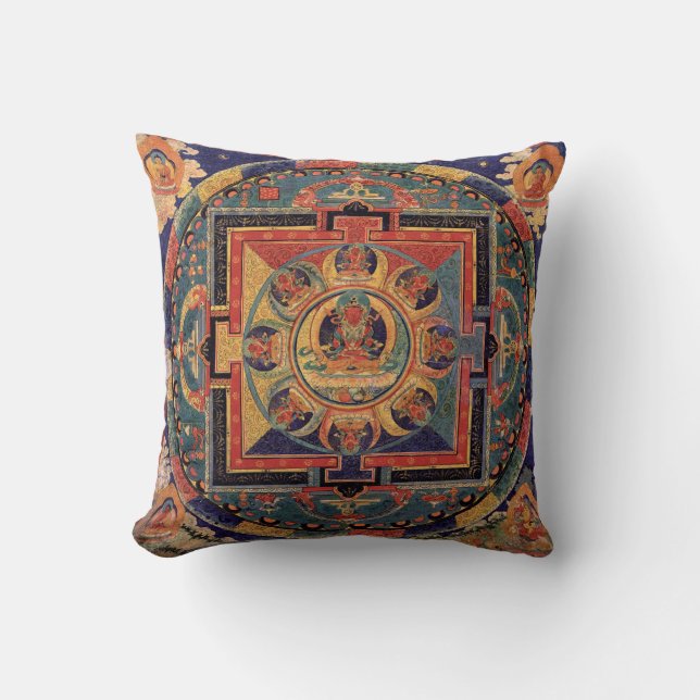 Coussin Bouddha Mandala Antique Tibétain Thanka Cushion (Recto)