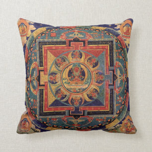 Coussin Bouddha Mandala Antique Tibétain Thanka Cushion