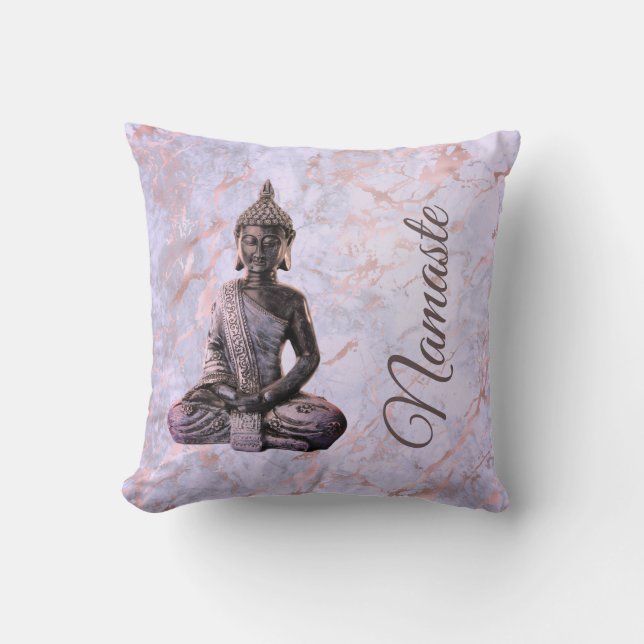 Coussin Bouddha Namaste Marbre rose lavande (Recto)