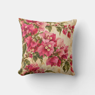 Coussin Bougainvillea Rose Vintage Méditerranéen Floral Th