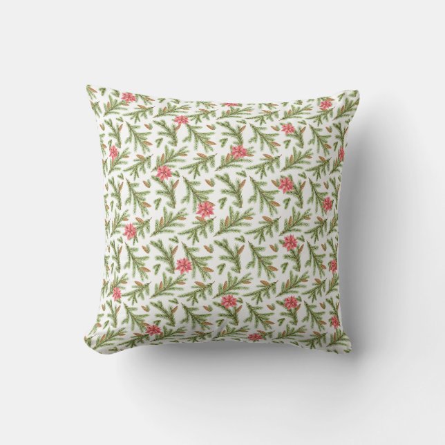 Coussin Boughs de pin de Noël et Poinsettias (Recto)