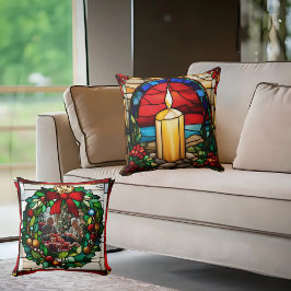 Coussin Bougie de Noël dorée Faux Verre tendu