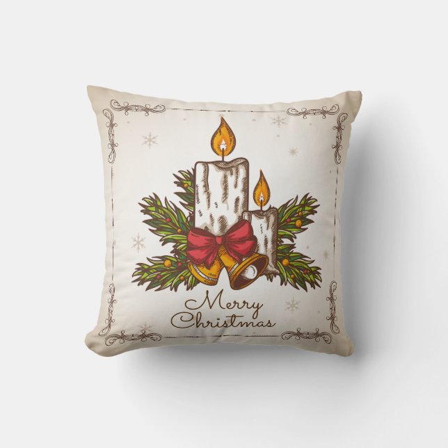 Coussin Bougie de Noël Vintage personnalisable (Recto)