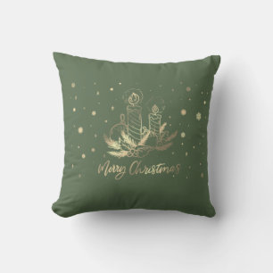 Coussin Bougie dorée, Boules, Branches de pin, Fêtes
