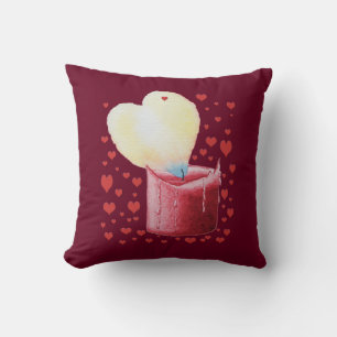 Coussin bougie rouge avec flamme en forme de coeur