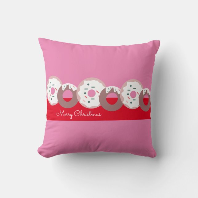 Coussin Boulangerie de beignets de Noël Rouge rose (Recto)