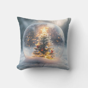Coussin Boule à neige de Noël magique avec arbre lumineux