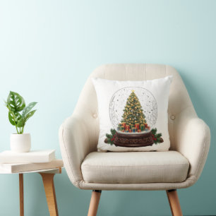 Coussin Boule à neige élégante avec sapin de Noël vintage