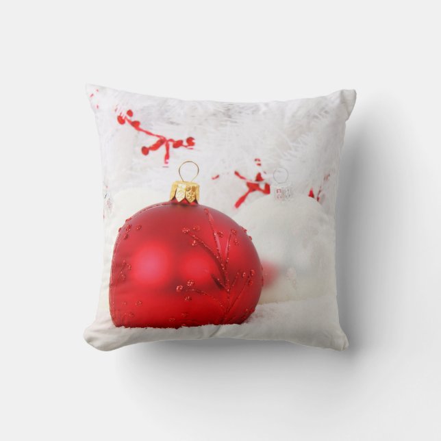 Coussin Boule blanche et rouge neige Joyeux Noël (Recto)