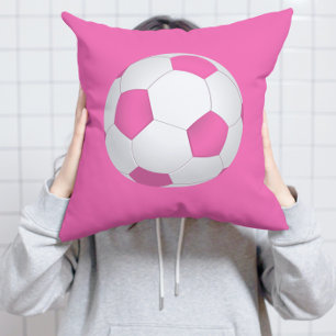 Coussin Boule de football blanc rose - monogrammed