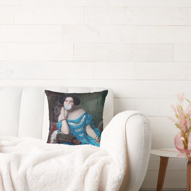 Coussin Boule de gomme Diva en satin bleu (Canapé)