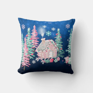 Coussin Boule décorative bleue et blanche Joyeux Noël