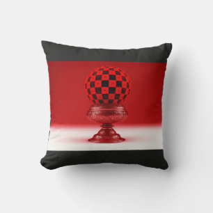 Coussin Boule Mandy noire et rouge sur socle en rose métal