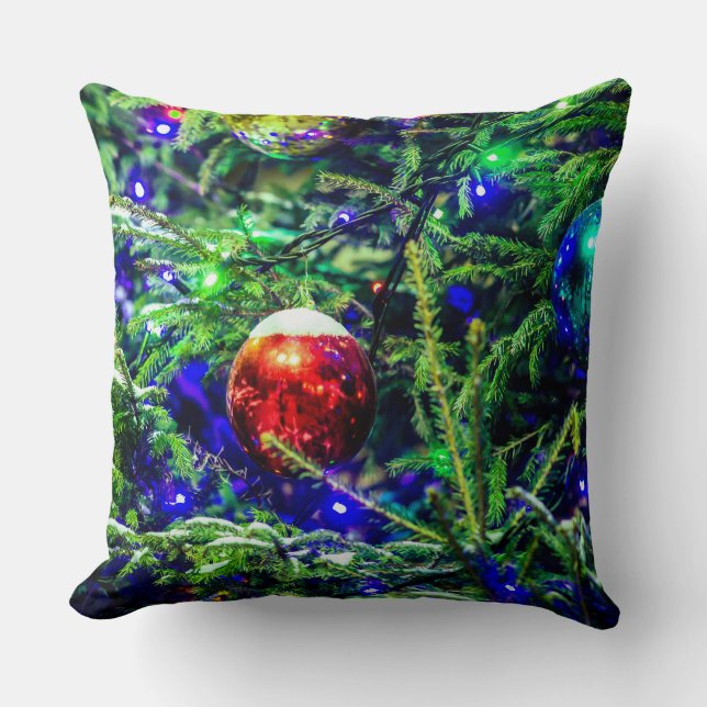 Coussin Boule rouge arbre de Noël vert (Recto)