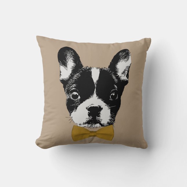 Coussin Bouledogue français avec le beige de cravate d'arc (Recto)