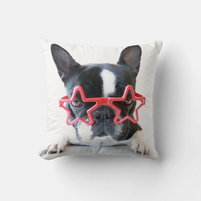 Coussin Bouledogue français avec les verres rouges (Recto)