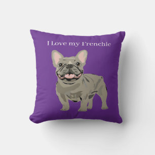 Coussin Bouledogue Français Gris, J'adore mon frenchie