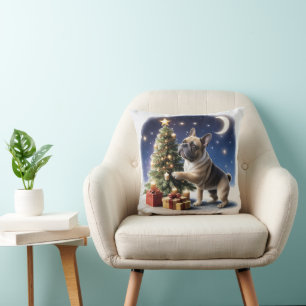 Coussin Bouledogue français Noël arbre Bulldog