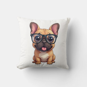Coussin Bouledogue français portant des lunettes