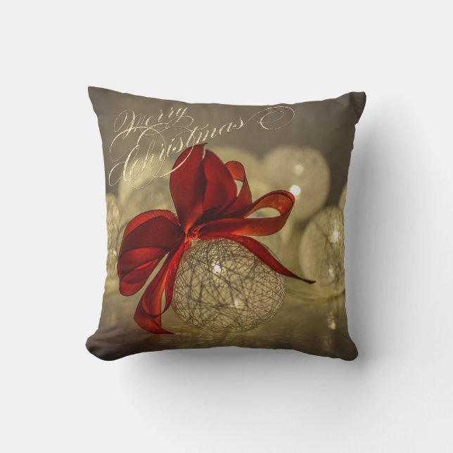 Coussin Boules de Noël, Boule Rouge, Lumières à cordes (Recto)