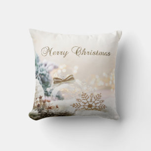 Coussin Boules de Noël Élégantes,Flocons de neige dorés 