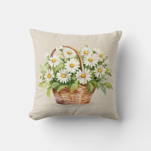 Coussin Bouquet Aquarelle Daisy En Panier