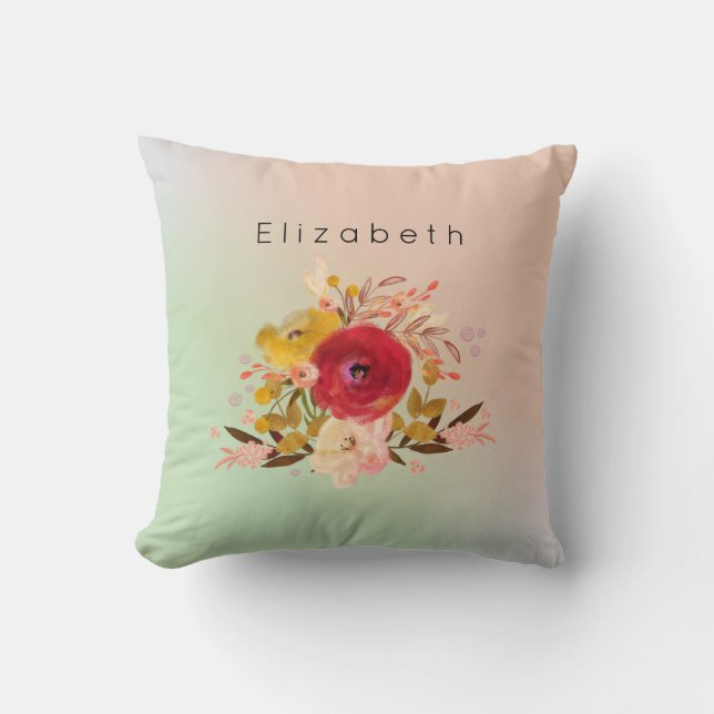 Coussin Bouquet d'aquarelle florale mignonne personnalisé (Recto)