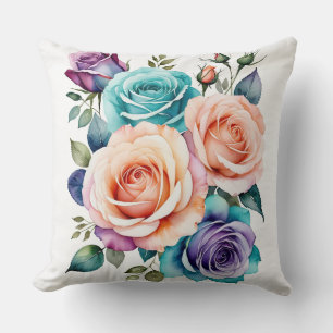 Coussin Bouquet d'aquarelle Rainbow Roses
