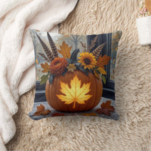 Coussin Bouquet d'automne dans un Citrouille orange