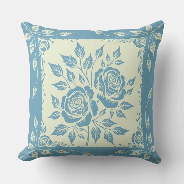 Coussin Bouquet de bois encadré bleu (Recto)