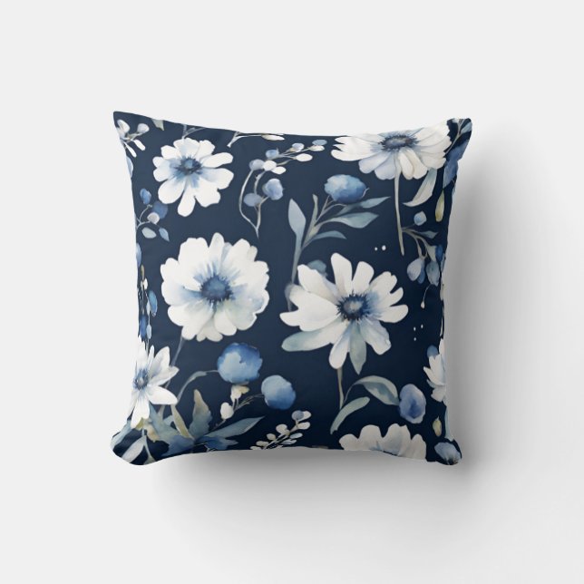 Coussin Bouquet de fleurs Elégante aquarelle Bleu (Recto)